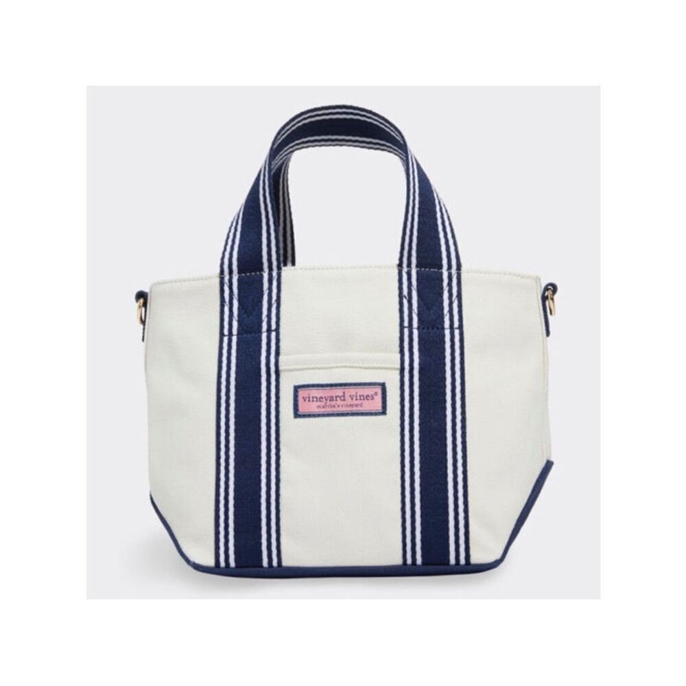 Vineyard Vines Mini White Nautical Navy Heritage Classic Crossbody Cotton Tote